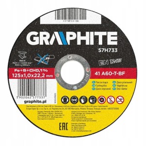 GRAPHITE 57H733 Tarcza tnąca do metalu 125 x 1.0 x 22.2 mm, 41 A60-T-BF, INOX