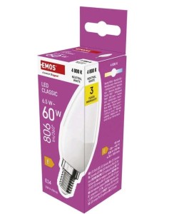 EMOS ZQ3E43 Żarówka LED Classic świeczka E14 6,5 W (60 W) 806 lm neutralna biel