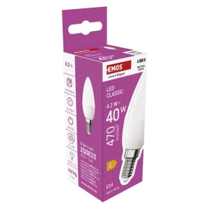 EMOS ZQ3E23 Żarówka LED Classic świeczka E14 4,2W (40 W) 470 lm neutralna biel