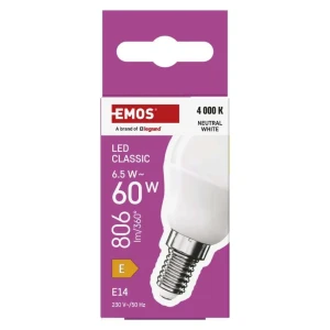 EMOS ZQ1E43 Żarówka LED Classic Mini Globe E14 6,5 W (60 W) 806 lm neutralna biel
