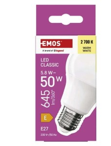 EMOS ZQ5E31 Żarówka LED Classic A60, E27, 5,8W (50 W), 645lm, ciepła biel