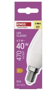 EMOS ZQ3E21 Żarówka LED Classic świeczka E14, 4,2W (40 W), 470lm, ciepła biel