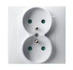 OSPEL GP-2ZZP/00 SZAFIR Gniazdo podwójne z uziemieniem z przesłonami torów prądowych, kompletne z ramką - kolor biały