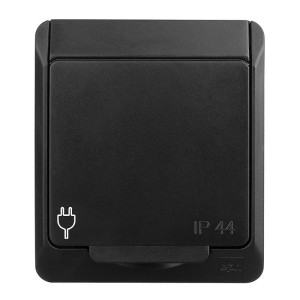 EPN 0321-09 HERMES gniazdo natynkowe pojedyncze z uziemieniem 2P+Z IP 44, kolor czarny