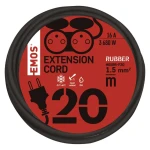 EMOS P0603 Przedłużacz ogrodowy 20 m 2 gniazda czarny guma 230 V 1,5 mm2