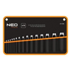 NEO 33-096 Zestaw 15 przebijaków, średnica 2-22 mm, oxford pouch