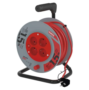 EMOS P194151 Przedłużacz zwijany - 4 gniazda, 3x1,0, 15m czerwony