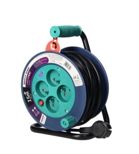 ORNO OR-AE-1339/T Przedłużacz bębnowy MINI, 4 gniazda 2P+Z, metalowy stojak, polwinit H05VV-F 3x1mm2 , długość 15m, turkusowy