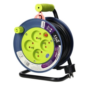 ORNO OR-AE-1339/L Przedłużacz bębnowy MINI, 4 gniazda 2P+Z, metalowy stojak, polwinit H05VV-F 3x1mm2 , długość 15m, limonkowy