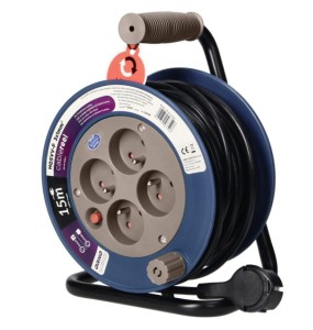 ORNO OR-AE-1339/G Przedłużacz bębnowy MINI, 4 gniazda 2P+Z, metalowy stojak, polwinit H05VV-F 3x1mm2 , długość 15m, szary