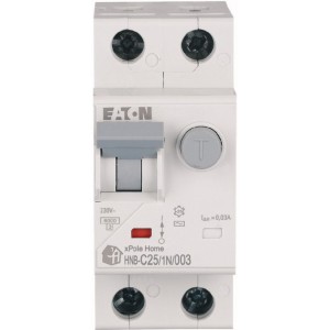 EATON 195129 HNB-C25/1N/003 Wyłącznik kombinowany 6kA, In=25A, I?N=0,03A, char. C, typ AC, 1+N bieg. Seria HNB