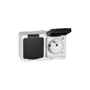 ORNO OR-OE-7306/WB Gniazdo podwójne 2X2P+Z AQUATIC MINI IP54, 16A, 230V AC, biało-czarne