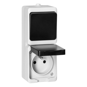 ORNO OR-OE-7307/WB Łącznik jednobiegunowy + Gniazdo 2P+Z AQUATIC MINI IP54, 10A/16A, 230V AC, biało-czarne