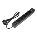 ORNO PS-6/B/1,5M Listwa Przeciwp.5x 2P+Z,2xUSB,3x1.5mm2, 1.5m, czarny