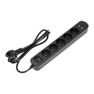 ORNO PS-6/B/1,5M Listwa Przeciwp.5x 2P+Z,2xUSB,3x1.5mm2, 1.5m, czarny