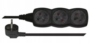 EMOS Przedłużacz czarny, 3gniazda, 3metrowy PC0313