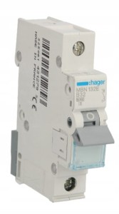 HAGER MBN132E MCB Wyłącznik nadprądowy Icn=6000A 1P B 32A