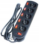 ELGOTECH EPS-501,5W6-2 Przedłużacz 5X Z/U 6 włącz czarny 1,5m