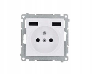 SIMON 54 Gniazdo wtyczkowe z ładowarką 2xUSB 230 V; białe