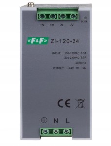 F&F ZI-120-24V Zasilacz impulsowy przemysłowy nap. wej. 90÷264V AC/120÷370V DC, P=120W nap. Wyj. 24V DC