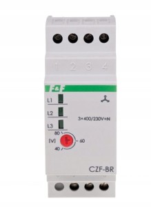 F&F CZF-BR Czujnik zaniku i asymetrii faz z regulowanym progiem progiem asymetrii, montaż na szynie DIN