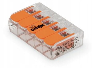 WAGO 221-415 Złączka instalacyjna COMPACT do wszystkich rodzajów przewodów, transparentna opakowanie 25 szt.